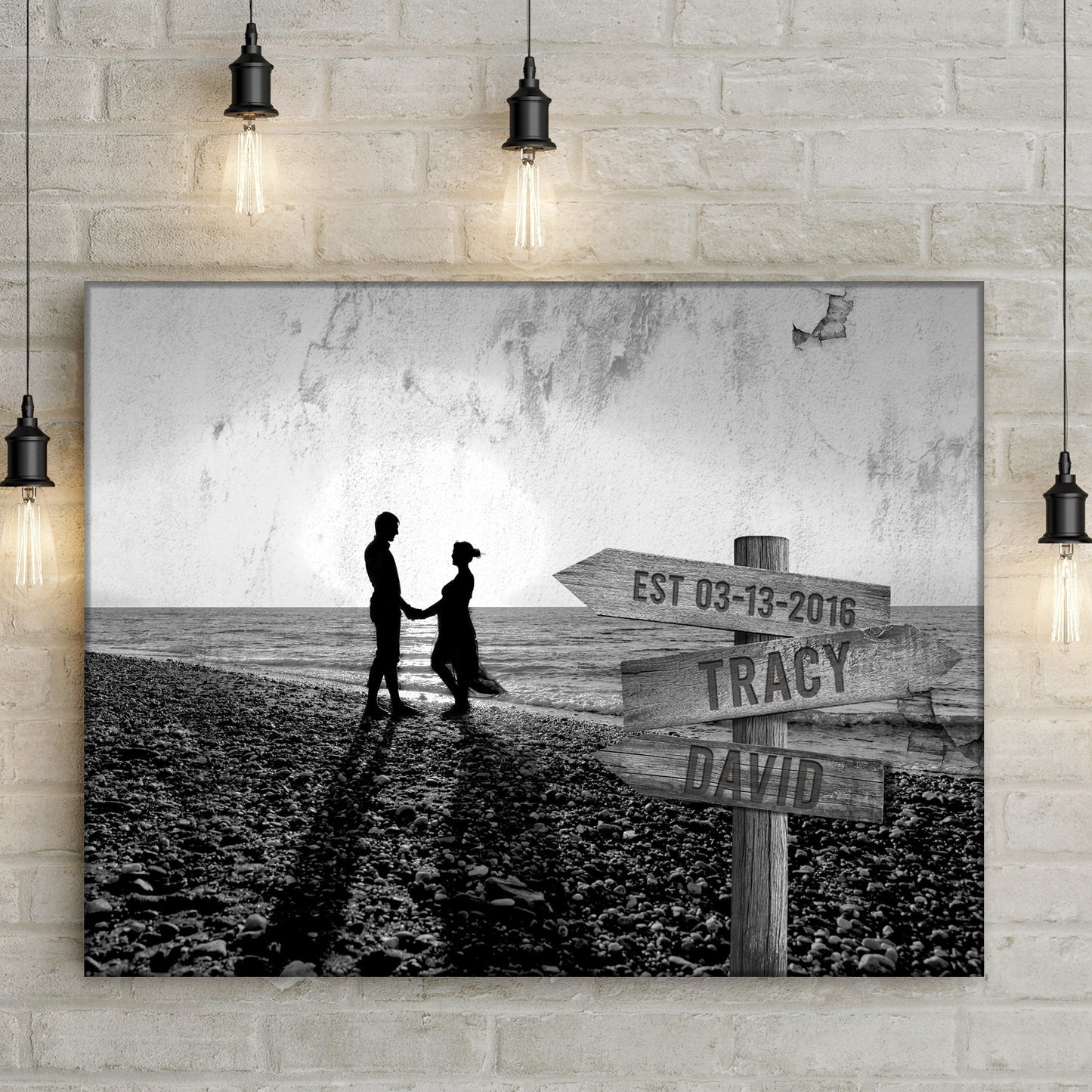 Monochrome Sunset Couple Canvas Sign