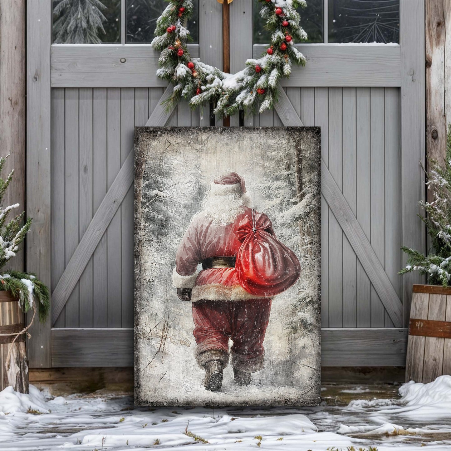 Vintage Christmas Santa Claus canvas wall art III, old-world Santa illustration Christmas decor
