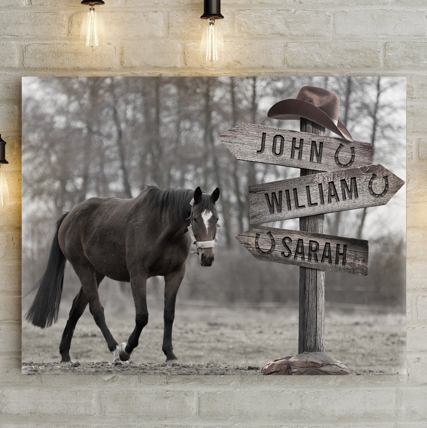 Snow Horses Personalized Family Name Canvas Sign