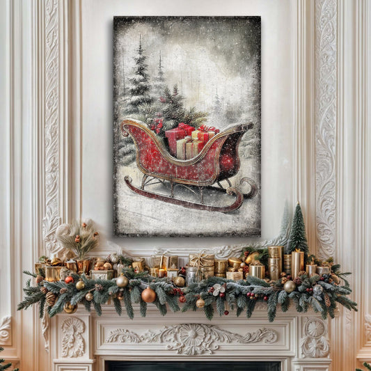 Vintage Christmas Sleigh Sled Canvas Wall Art