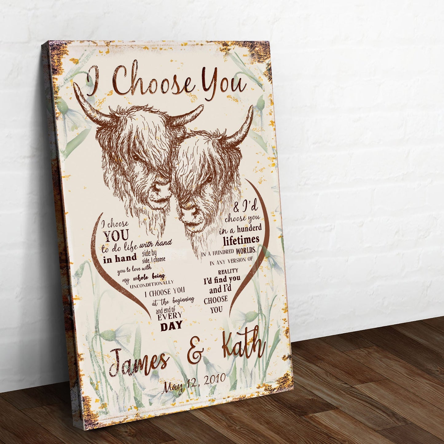 I Choose You Cow Couple Canvas Sign