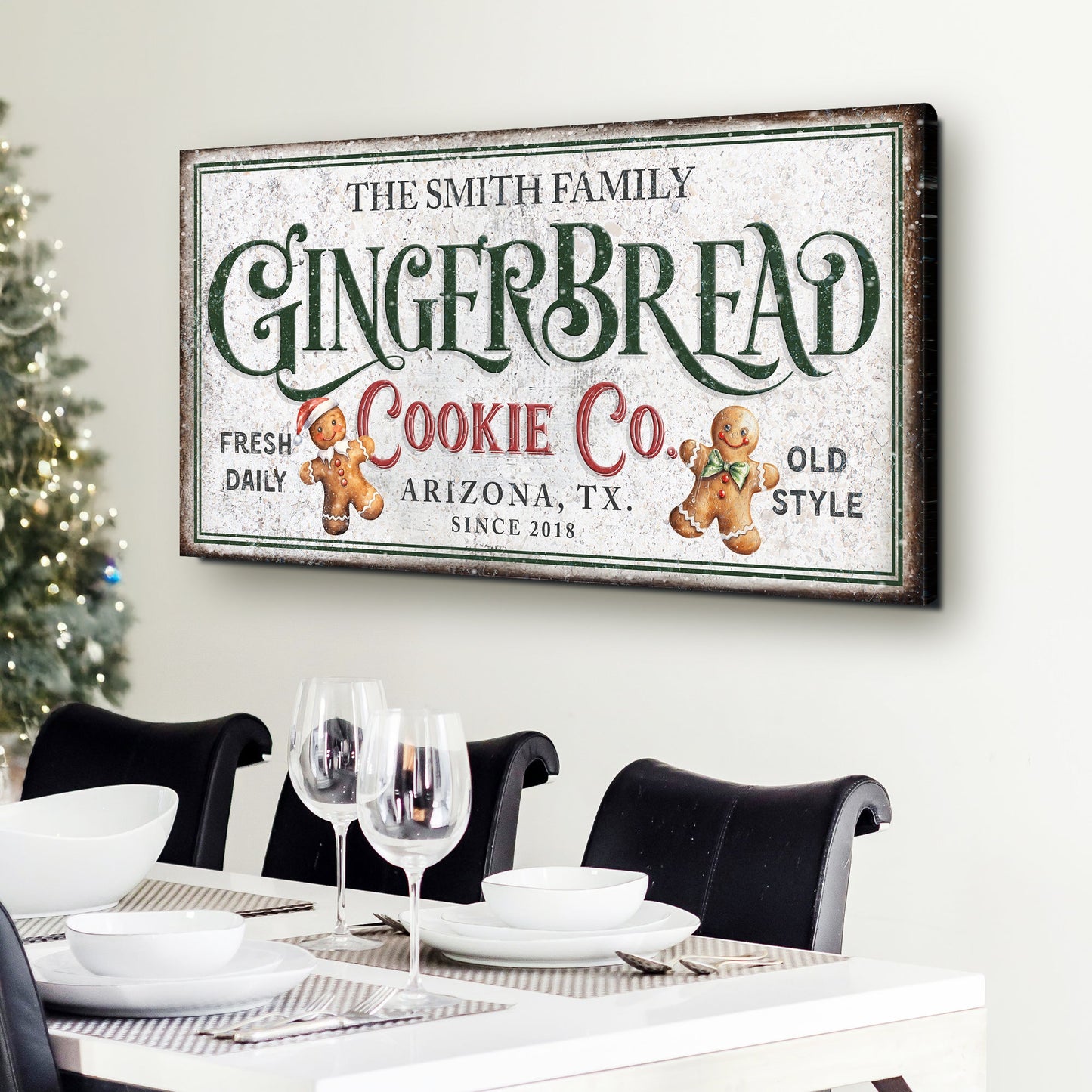 Family Gingerbread Bakery Christmas Canvas Sign II