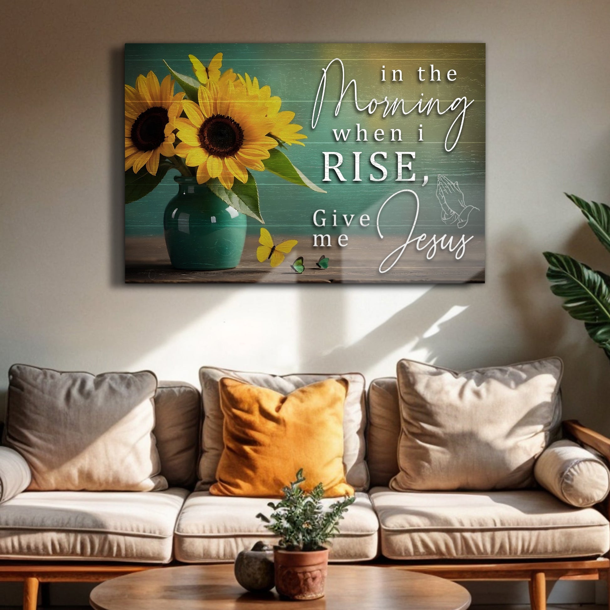 In The Morning Give Me Jesus faith canvas wall art with warm devotional lettering