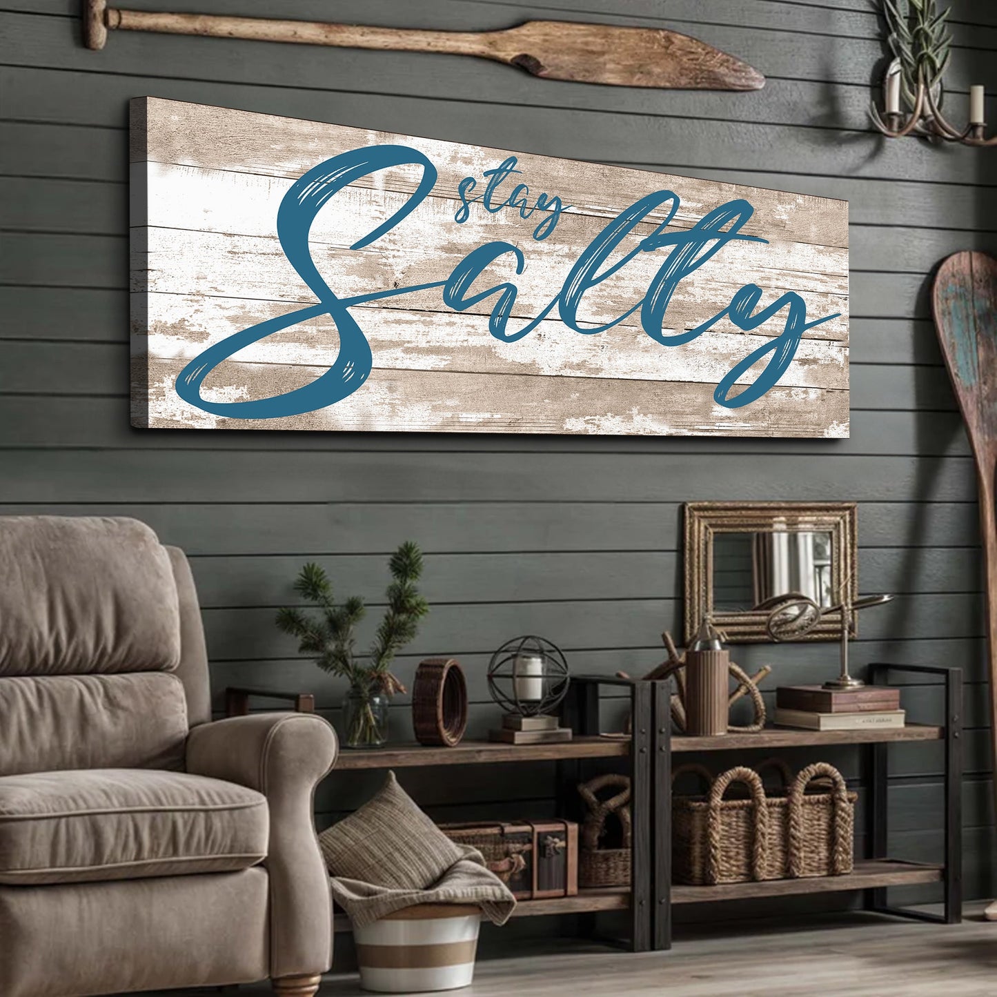 Stay Salty Coastal Beach Sign Canvas Wall Art