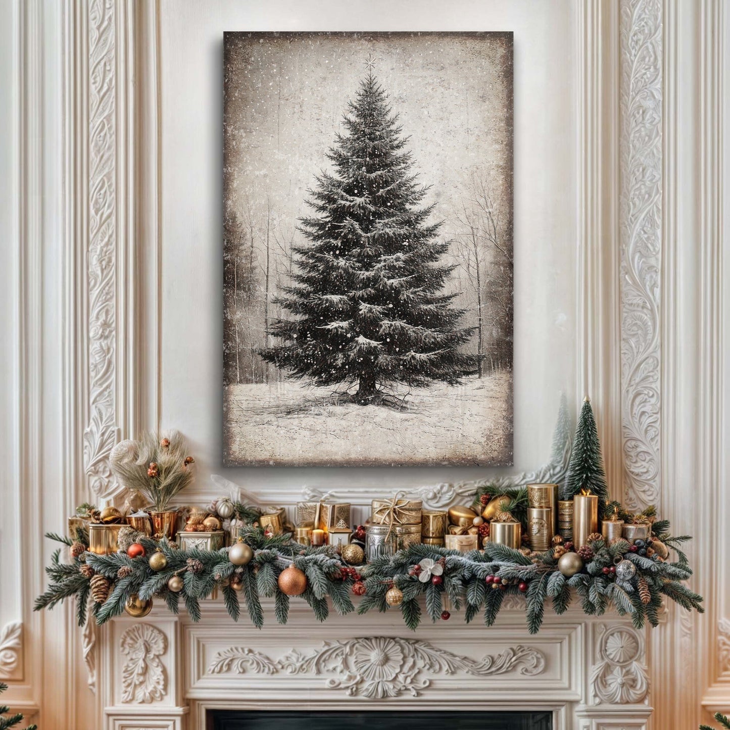 Vintage Christmas Tree Canvas Wall Art