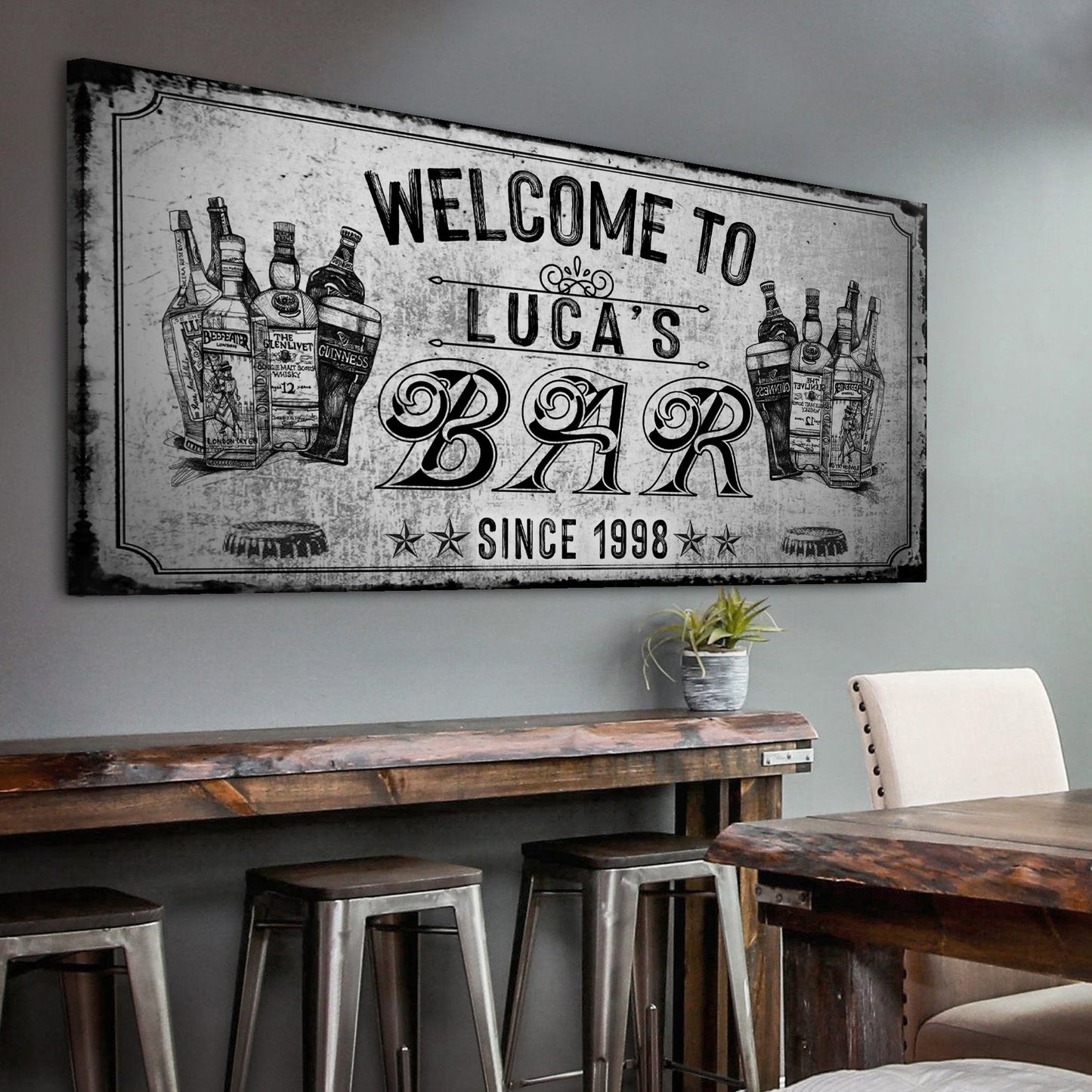 Bar Sign Personalized Canvas Wall Art for Home Bars