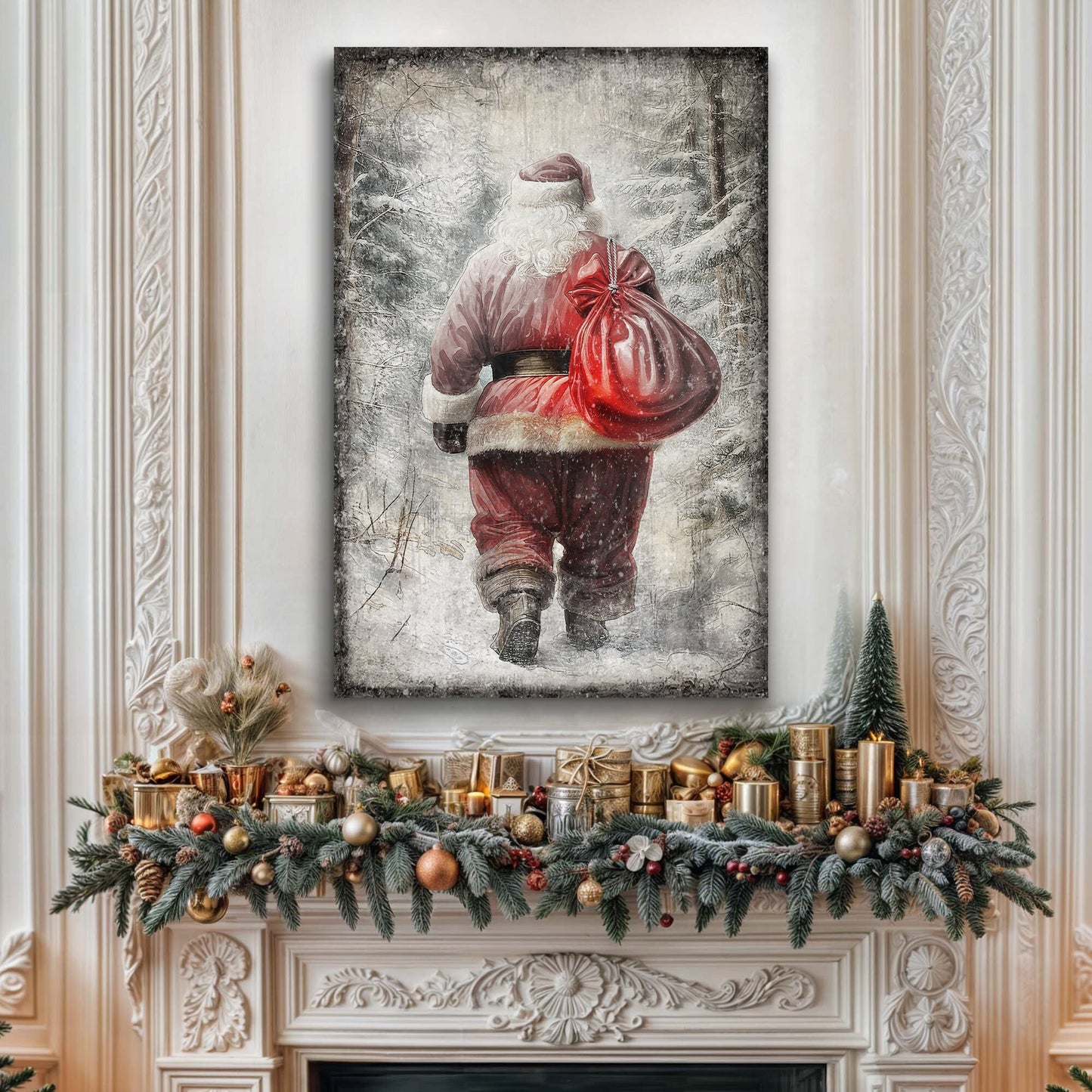 Vintage Christmas Santa Claus Canvas Wall Art
