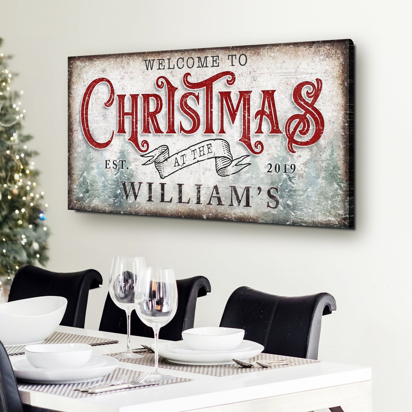 Family Welcome To Christmas Canvas Wall Art Sign