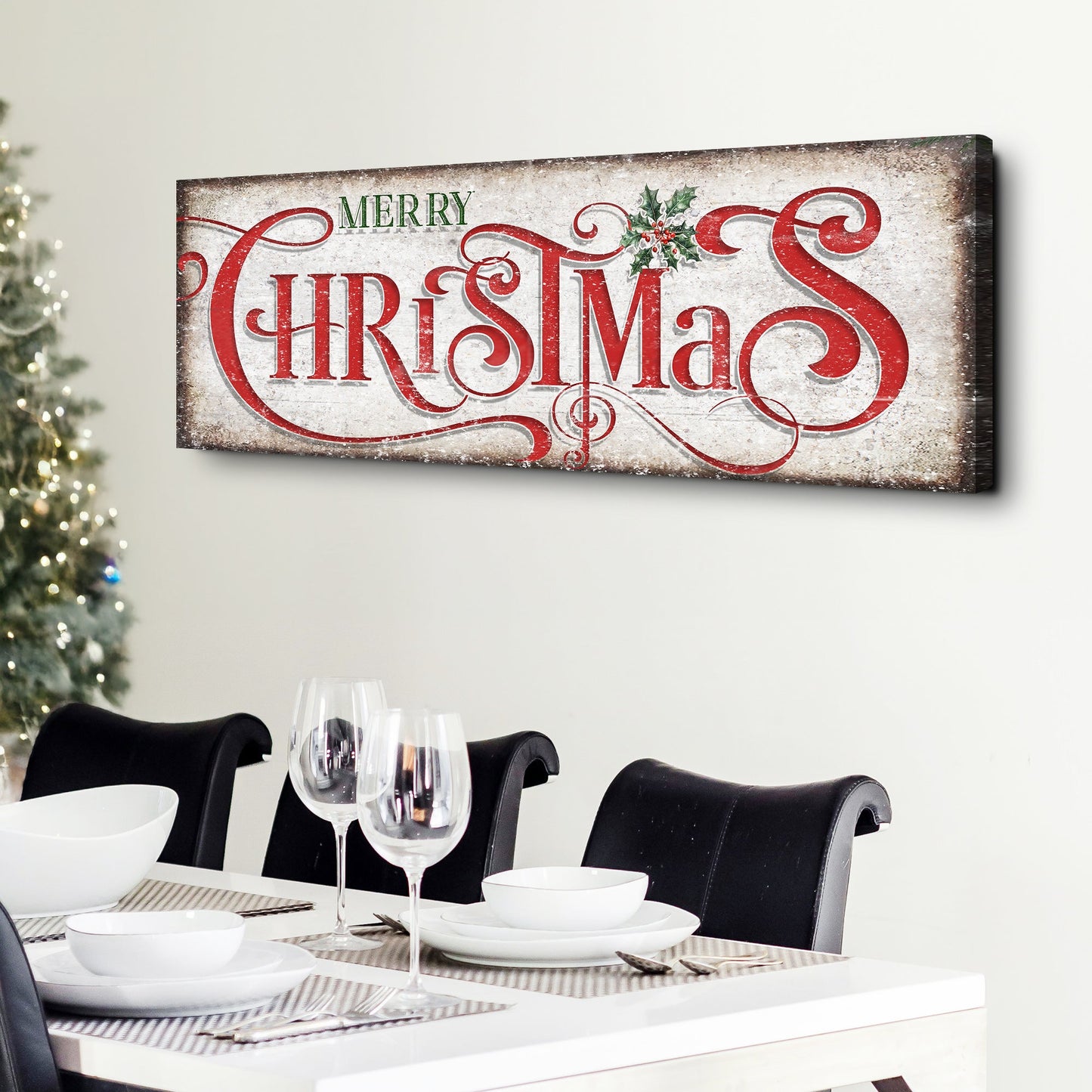 Vintage Merry Christmas Canvas Sign III