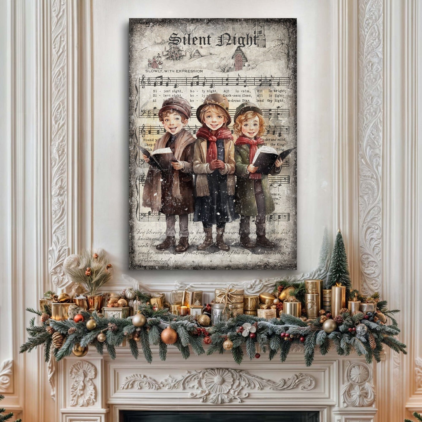 Vintage Christmas Carolers Canvas Wall Art