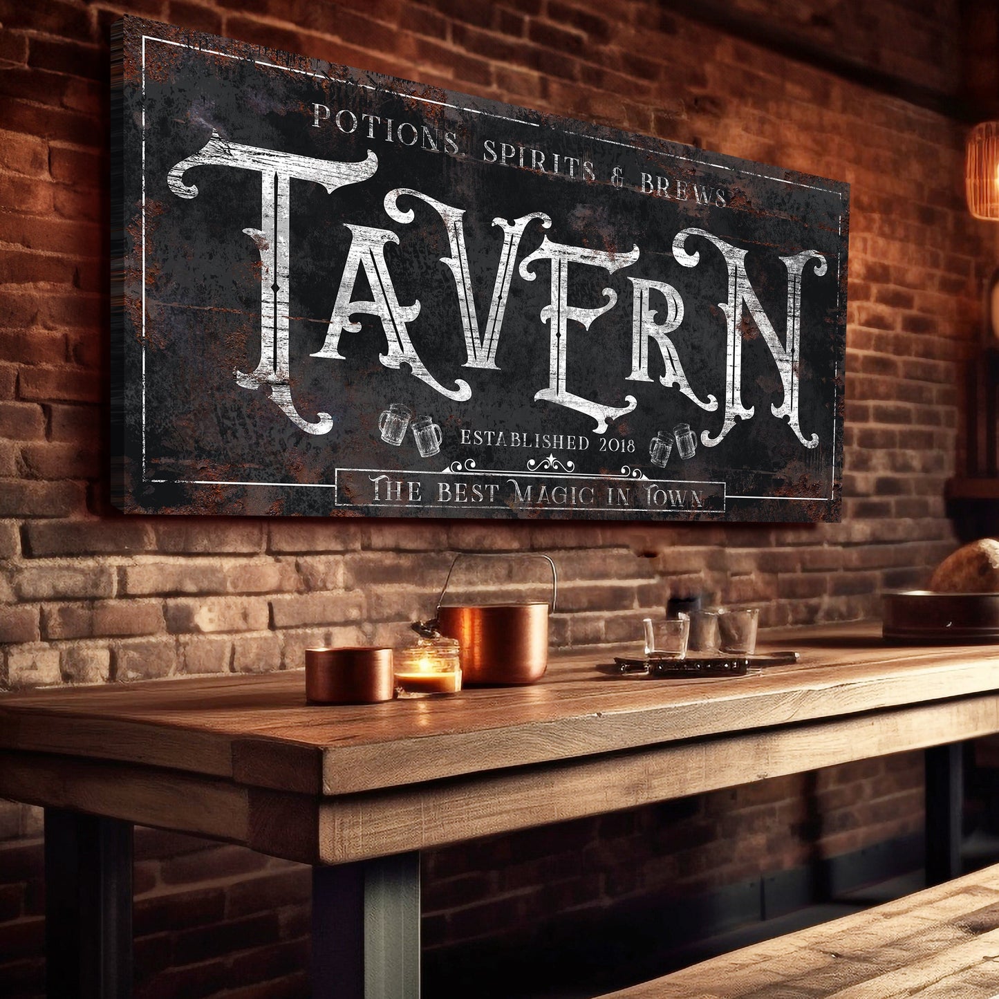 Potions Spirits and Brews Tavern Halloween Canvas Wall Art II