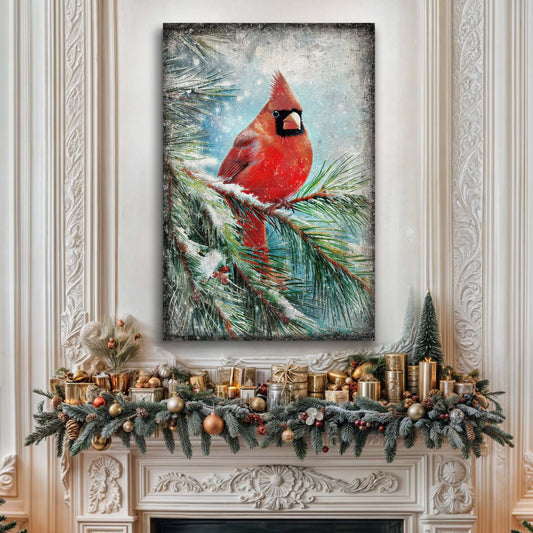 Vintage Cardinal Christmas Canvas Wall Art