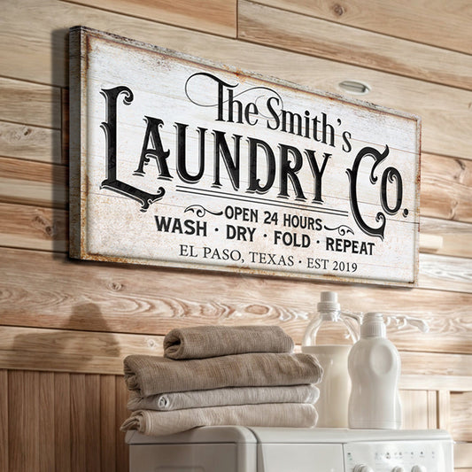 Laundry room canvas wall art IX with humorous laundry quote, gallery-wrapped, ready to hang