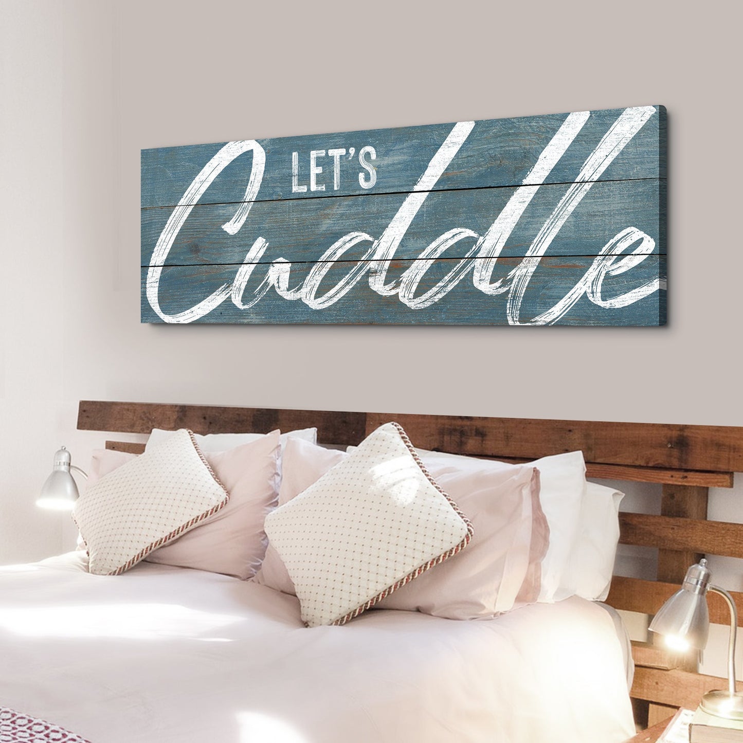 Let's Cuddle Bedroom Canvas Wall Art Sign