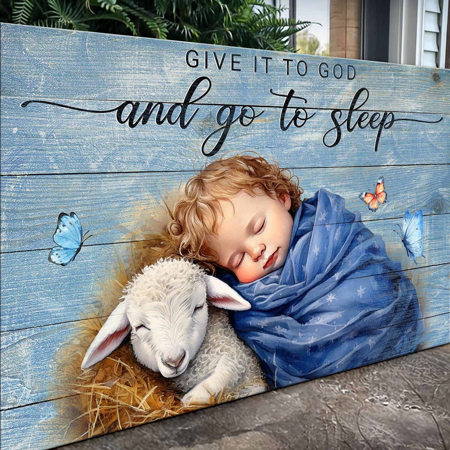 Give It to God and Go to Sleep Faith Canvas Sign - Horizontal Script