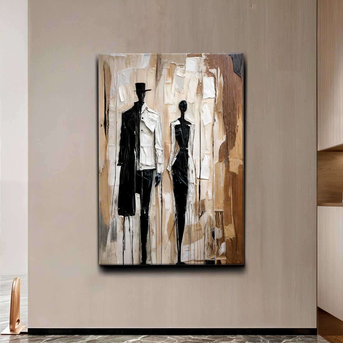 Abstract Couple Canvas Wall Art — Black & White