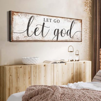 Let Go Let God faith canvas sign V as Christian gift idea with vertical typography