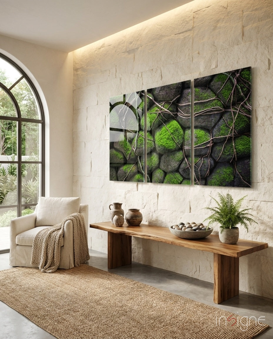 Mossy Stones tempered glass wall art