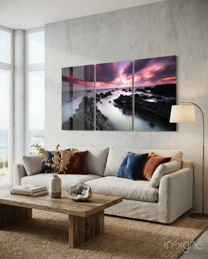 Foggy sea glass wall art with coastal seascape print and glossy finish