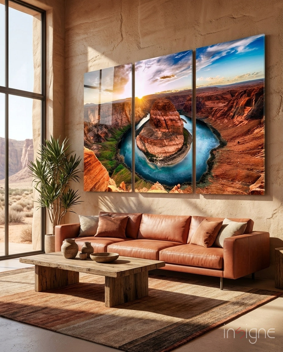 Grand Canyon glass wall art with desert landscape print and glossy finish