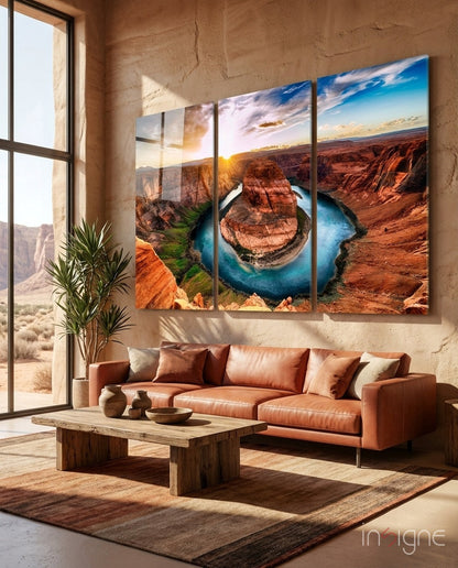 Grand Canyon glass wall art with desert landscape print and glossy finish