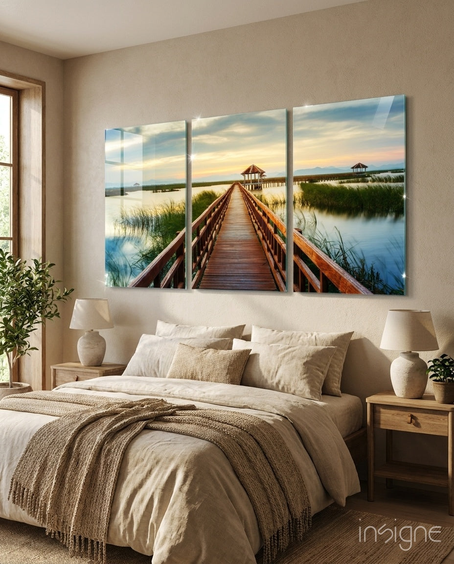 Pier glass wall art above beach house sofa