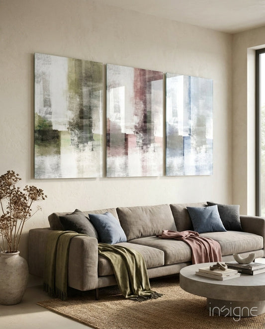 Pastel colors abstract glass wall art print hanging on a wall