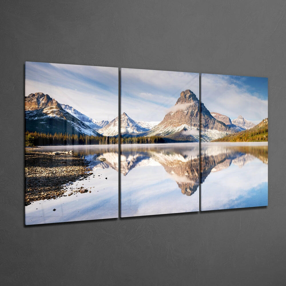 Mountains Glass Wall Art Set, 3 Panel Peak Landscape