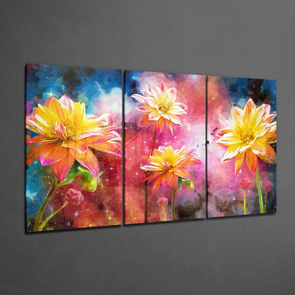 Golden Flowers 3-Piece Glass Wall Art