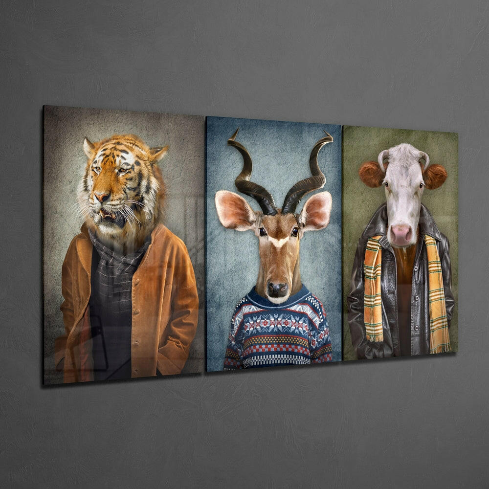 Animal Heads Mega Glass Wall Art Triptych