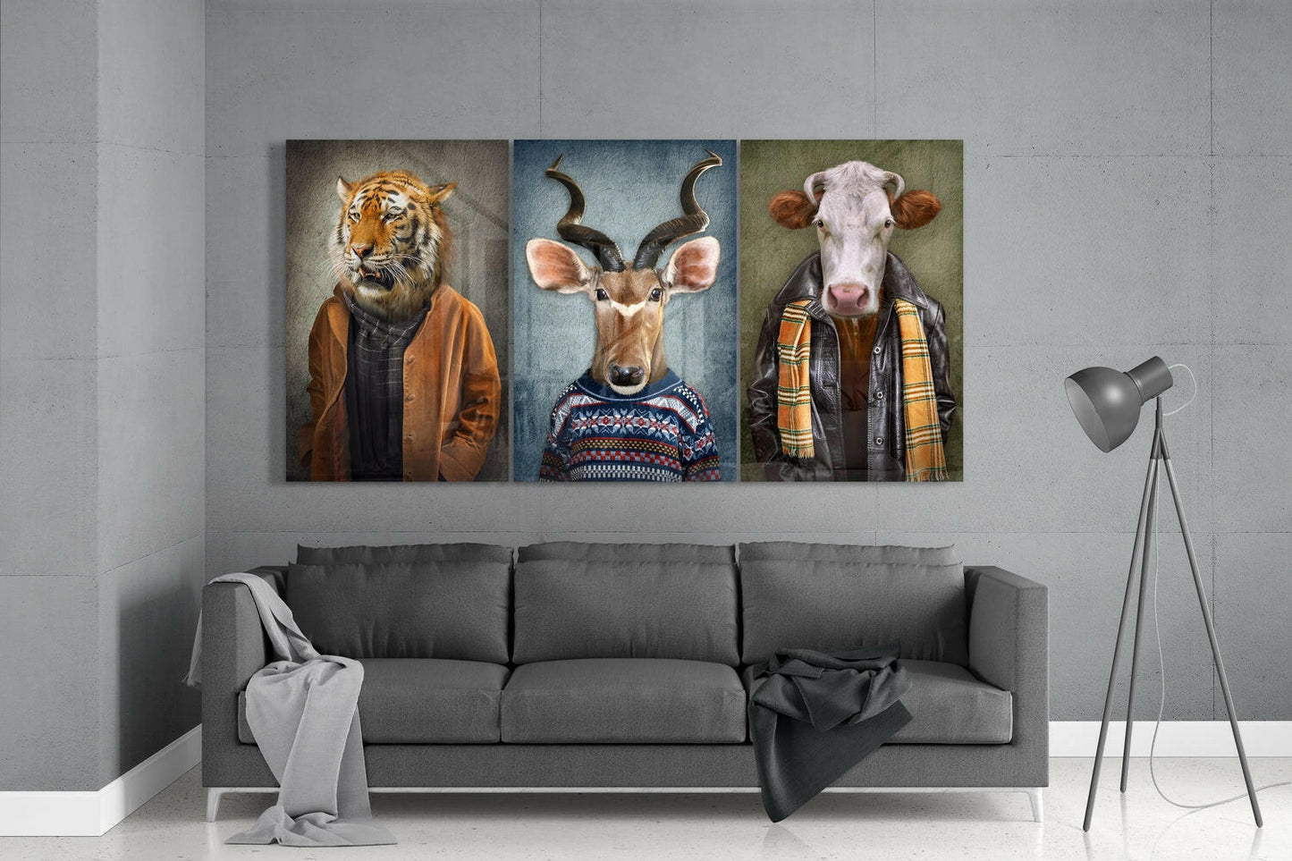 Animal Heads Mega Glass Wall Art Triptych