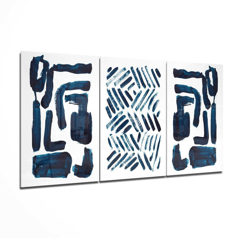 Scandinavian lines glass wall art with minimal modern print and glossy finish
