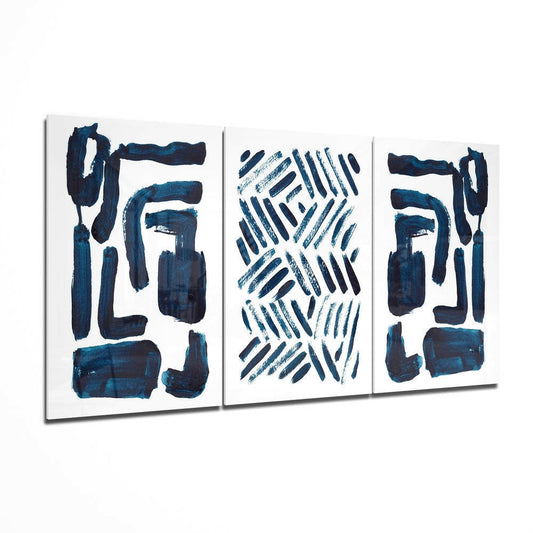 Scandinavian lines glass wall art with minimal modern print and glossy finish