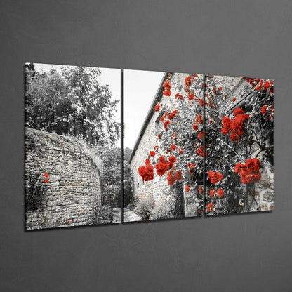 Red Flowers Glass Wall Art