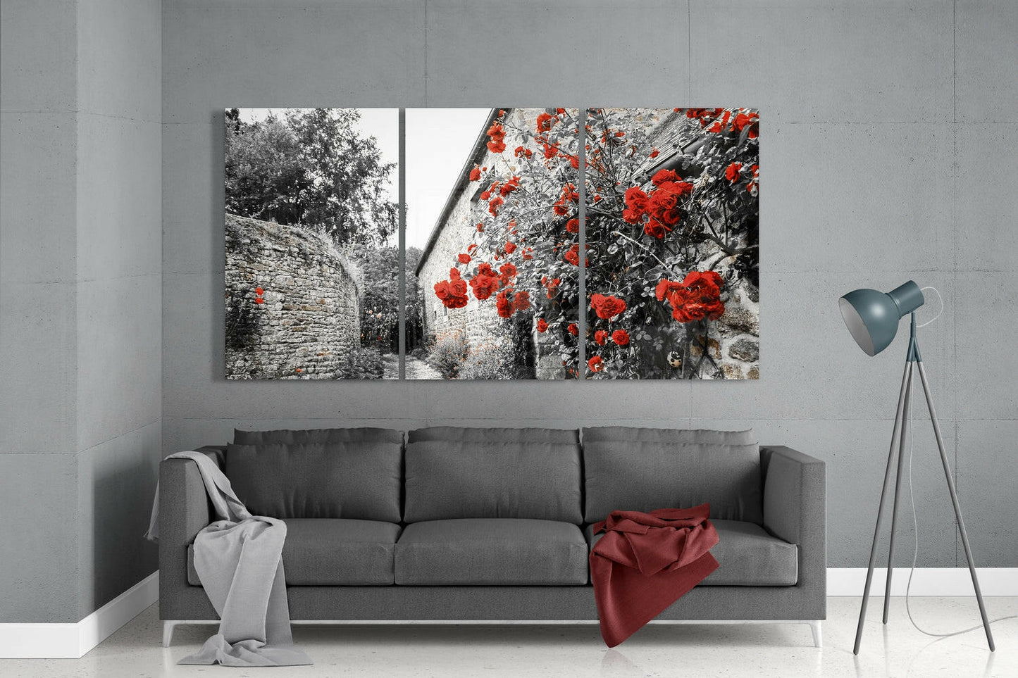 Red Flowers Glass Wall Art