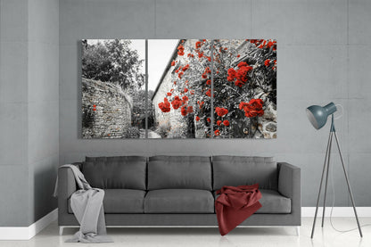 Red Flowers Glass Wall Art