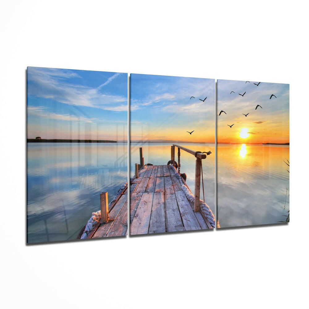 Sunset on the beach tempered glass wall art