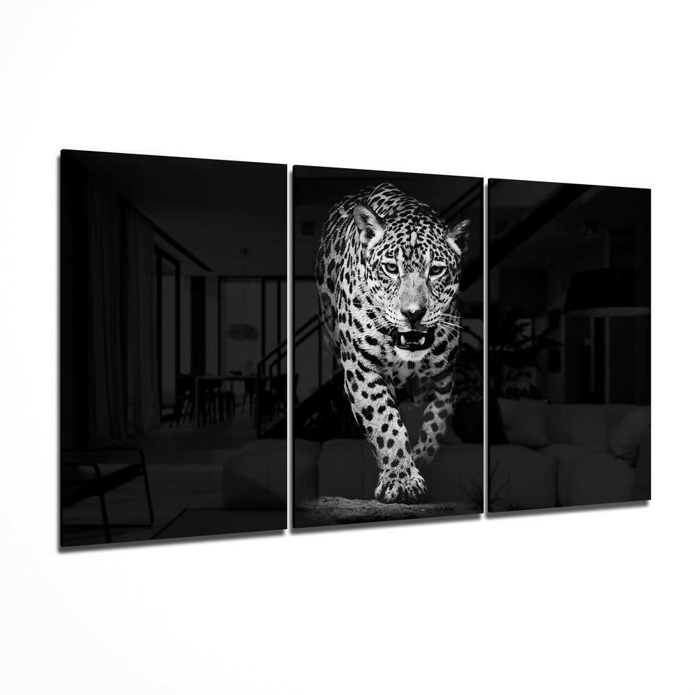 Leopard in the dark tempered glass wall art