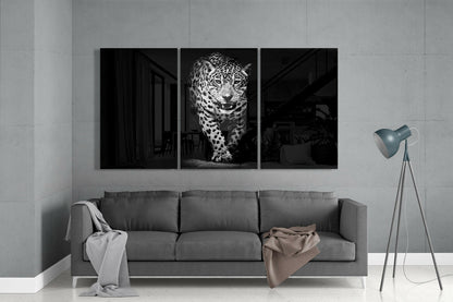 Leopard in the Dark Glass Wall Art