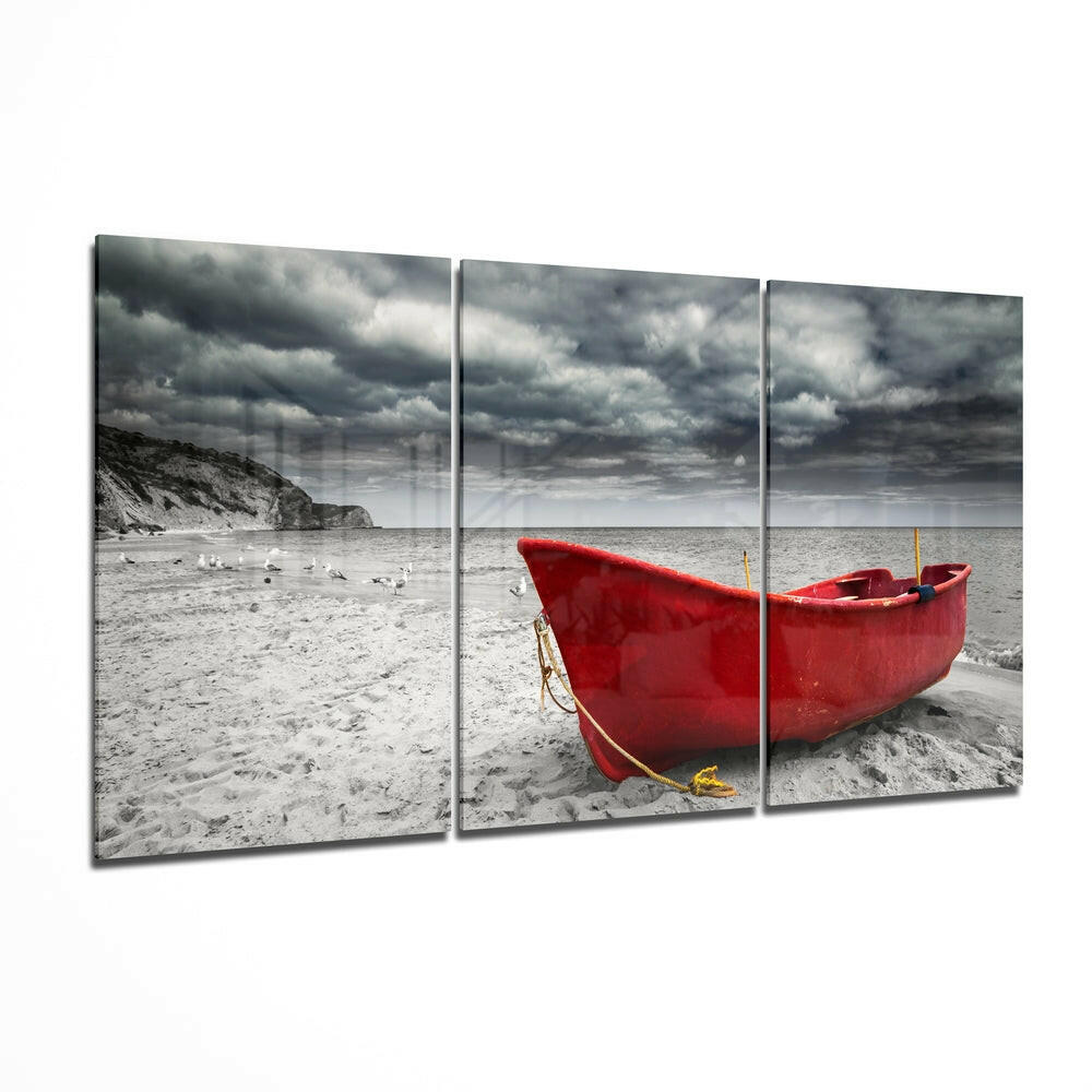 Red Kayak glass wall art printed on tempered glass