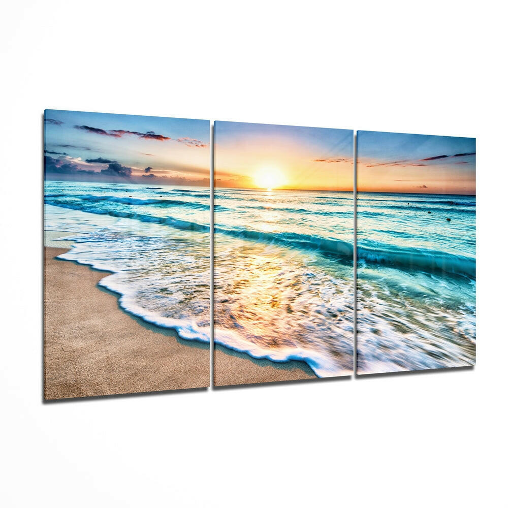 Turquoise beach tempered glass wall art