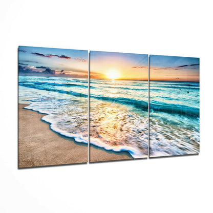Turquoise beach tempered glass wall art