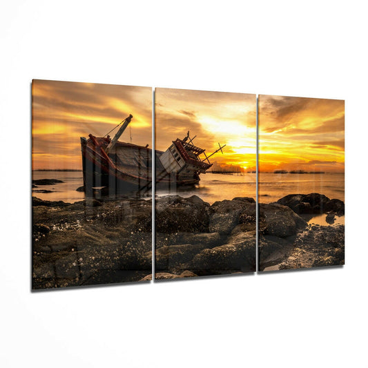 Abandoned Boat glass wall art print
