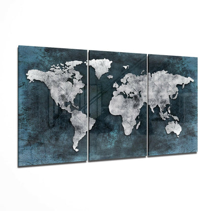World Map Mega Glass Wall Art three panel