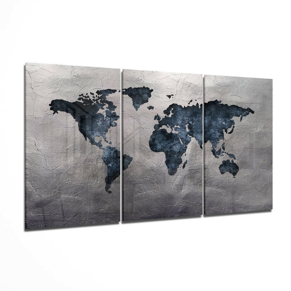 World Map Mega Glass Wall Art three panel
