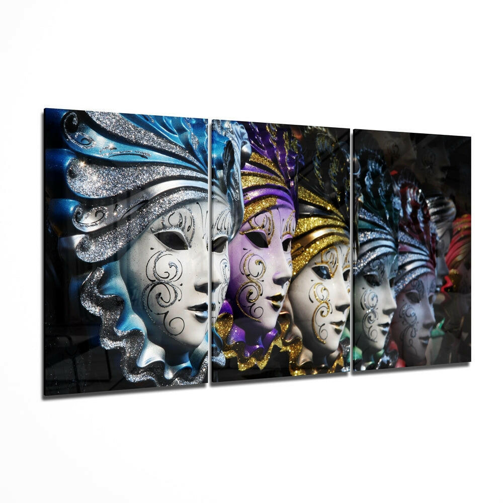 Venetian Masks 3-piece tempered glass wall art set