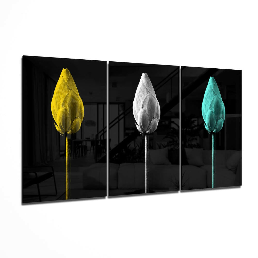 Tulips glass wall art with vivid floral print and glossy tempered glass finish