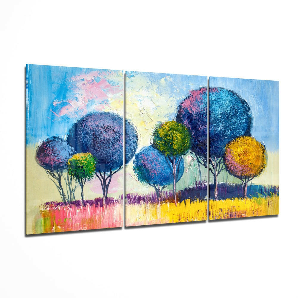 Candy Trees glass wall art in modern dining room