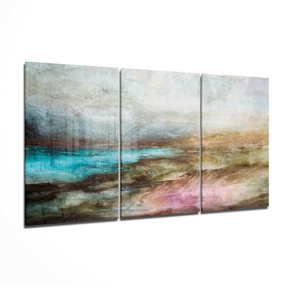 Abstract Lake glass wall art 3-piece set with water-inspired design