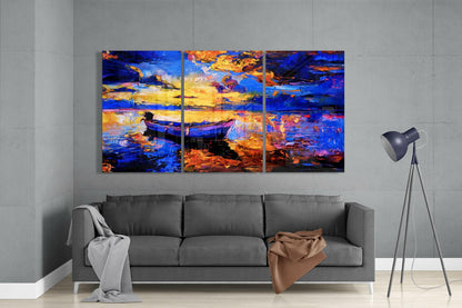 Boat at Sunset Glass Wall Art